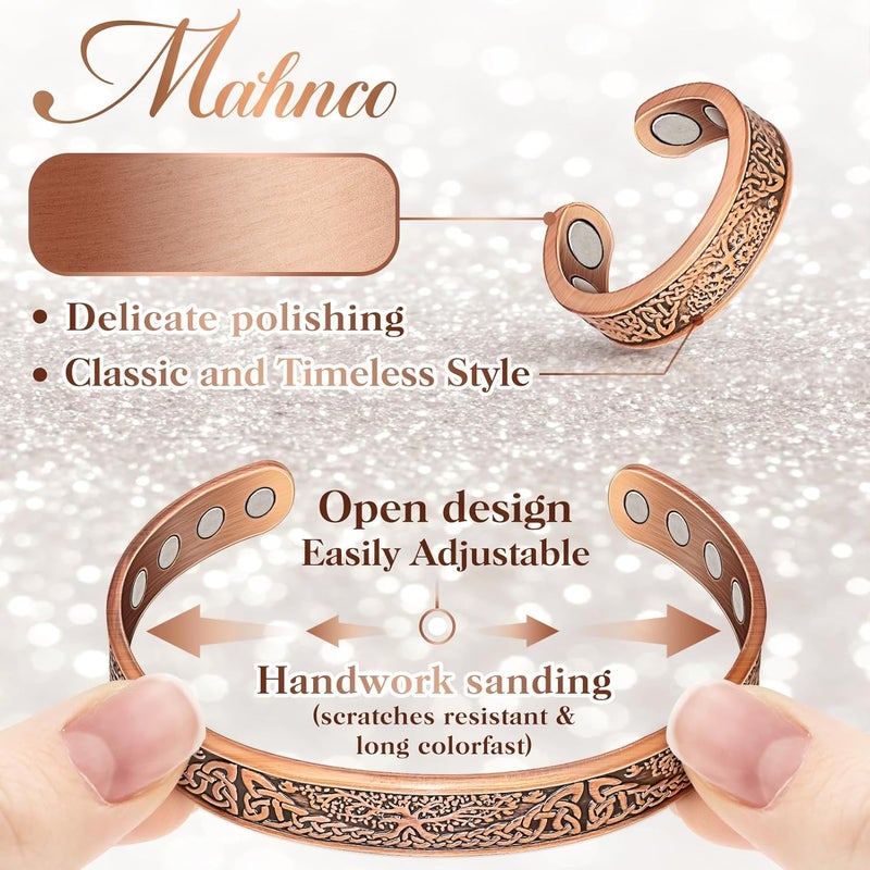 Mahnco Copper Bracelets for Women & Lymphatic Drainage Ring, Magnetic Lymph Detox Ring and Magnetic Copper Bracelet, 100% Solid Pure Copper Jewelry Gift - Image 5